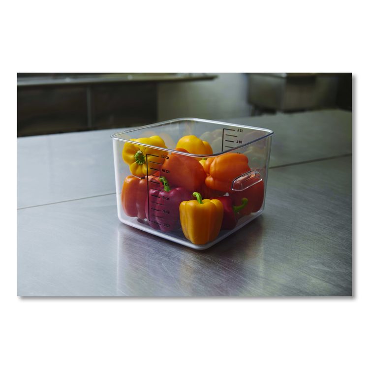 Square Storage Container, 12 qt, 10.5 x 11.31 x 7.75, Clear, Plastic