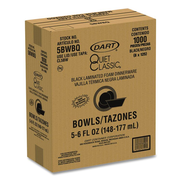 Quiet Classic Laminated Foam Dinnerware, Bowl, 5 oz, Black, 125/Sleeve, 8 Sleeves/Carton