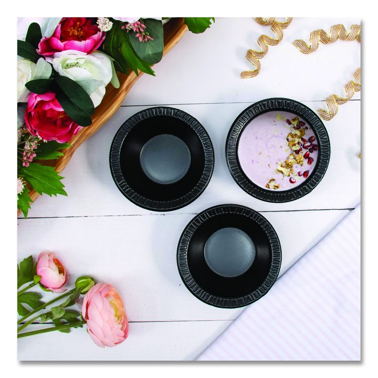 Quiet Classic Laminated Foam Dinnerware, Bowl, 5 oz, Black, 125/Sleeve, 8 Sleeves/Carton
