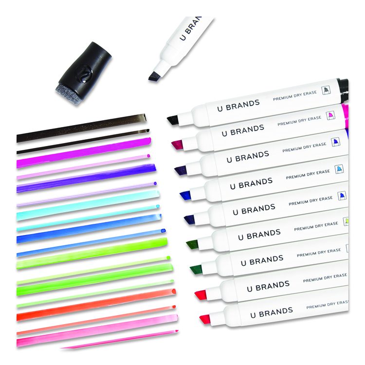 Chisel Tip Low-Odor Dry-Erase Markers with Erasers, Broad Chisel Tip, Assorted Colors, 24/Pack