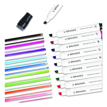 Chisel Tip Low-Odor Dry-Erase Markers with Erasers, Broad Chisel Tip, Assorted Colors, 24/Pack
