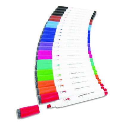Chisel Tip Low-Odor Dry-Erase Markers with Erasers, Broad Chisel Tip, Assorted Colors, 24/Pack