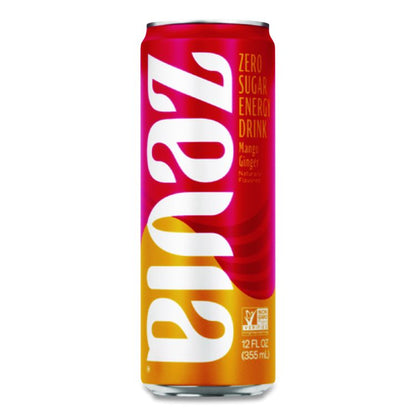 Zero Sugar Naturally Sweetened Energy Drink, Mango Ginger, 12 oz Can, 12/Carton