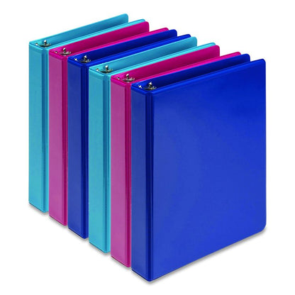 Economy Round Ring View Binders, 3 Rings, 1" Capacity, 8.5 x 5.5, Assorted, 6/Carton