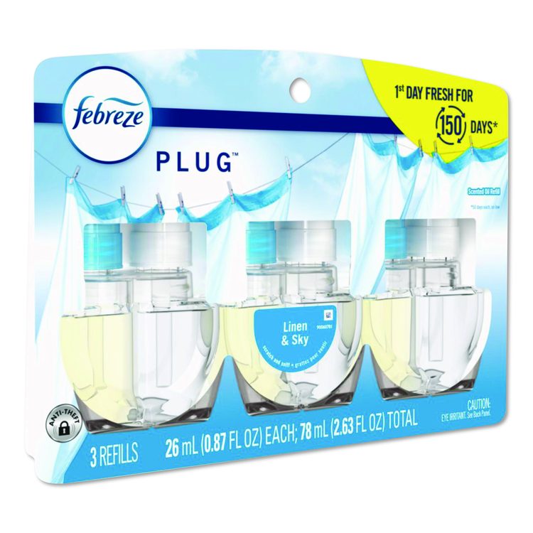PLUG Air Freshener Refills, Linen and Sky, 2.63 oz, 3/Pack, 6 Packs/Carton
