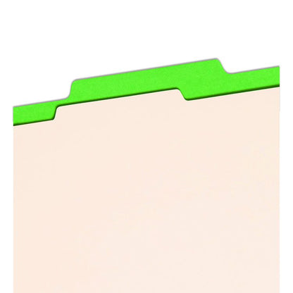 Colored Top Tab Classification Folders, 2/5-Cut Tab, Expands 2", 1 Divider, 4 SafeSHIELD Fasteners, Letter Size, Green, 10/BX