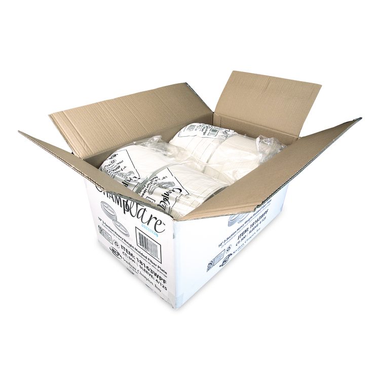 ChampWare Molded Fiber Tableware, 3-Compartment Plate, 10" dia, White, 125/Sleeve, 4 Sleeves/Carton