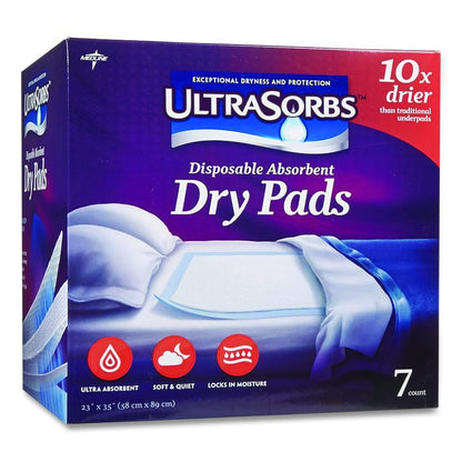 Ultrasorbs Disposable Dry Pads, 23 x 35, Blue, 7/Box