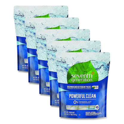 Natural Automatic Dishwasher Detergent Packs, Free and Clear, 45 Powder Packets/Box, 5 Boxes/Carton