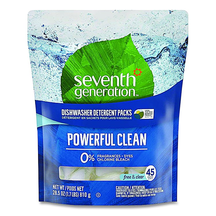 Natural Automatic Dishwasher Detergent Packs, Free and Clear, 45 Powder Packets/Box, 5 Boxes/Carton