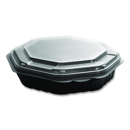 Creative Carryouts OctaView Hinged Lid Containers, 9.13 x 9.55 x 2.38, Black/Clear, Plastic, 100/Carton