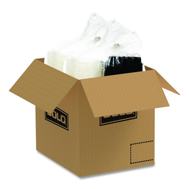 Creative Carryouts OctaView Hinged Lid Containers, 9.13 x 9.55 x 2.38, Black/Clear, Plastic, 100/Carton