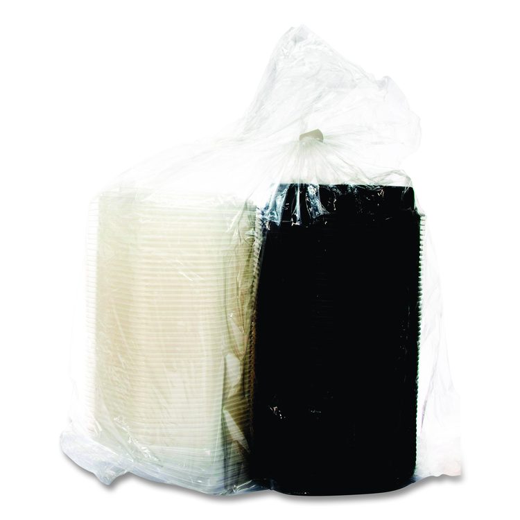 Creative Carryouts OctaView Hinged Lid Containers, 9.13 x 9.55 x 2.38, Black/Clear, Plastic, 100/Carton