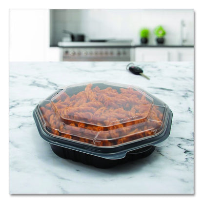Creative Carryouts OctaView Hinged Lid Containers, 9.13 x 9.55 x 2.38, Black/Clear, Plastic, 100/Carton