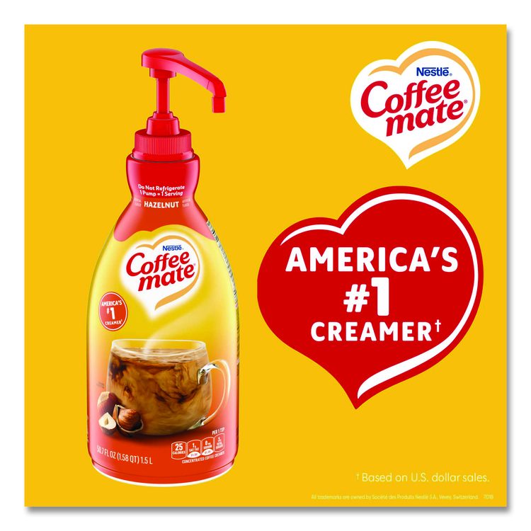 Liquid Coffee Creamer, Hazelnut, 1.5 L Pump Bottle, 2/Carton