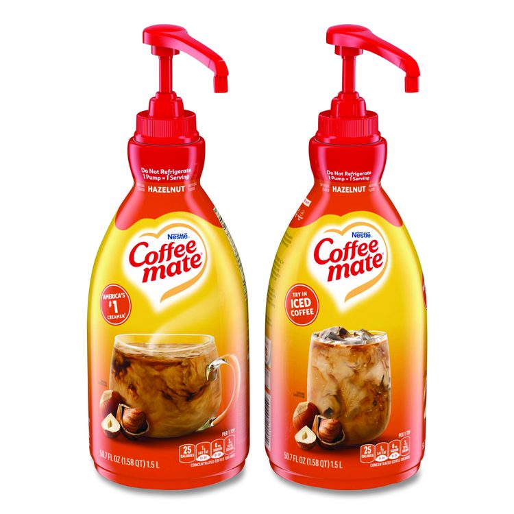 Liquid Coffee Creamer, Hazelnut, 1.5 L Pump Bottle, 2/Carton