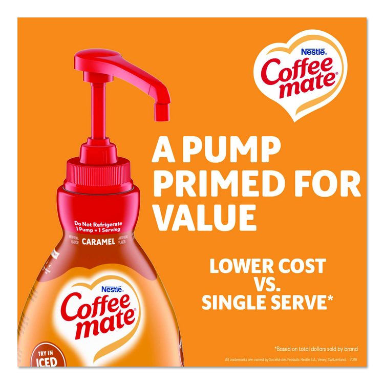 Liquid Creamer Pump Bottle, Caramel, 50.7 oz Pump Bottle, 2/Carton