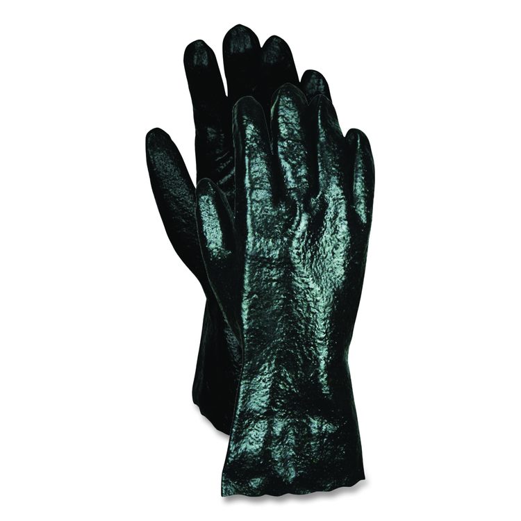 Smooth Finish Single Dipped PVC Gloves, 18" Long, Large, Black, 12 Pairs