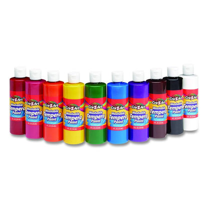 Washable Tempera Paint, 10 Assorted Colors, 8 oz Bottle, 10/Pack