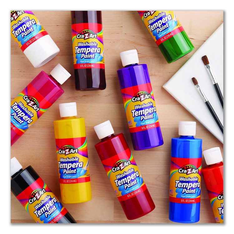 Washable Tempera Paint, 10 Assorted Colors, 8 oz Bottle, 10/Pack