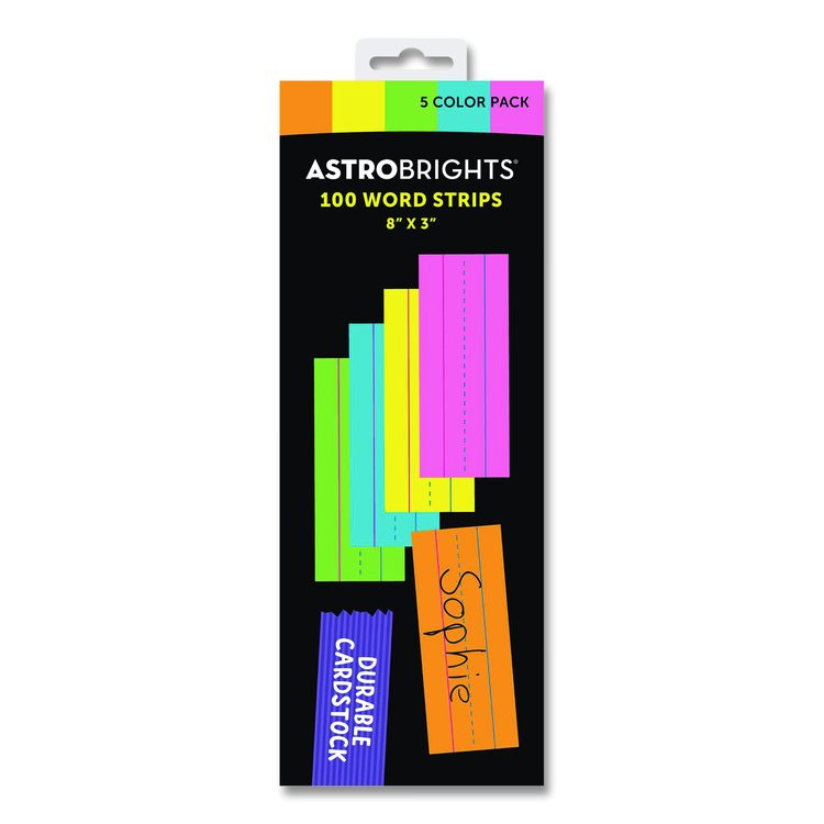 Five-Color Ruled Word Strips, 8" x 3", Assorted Colors, 100/Pack