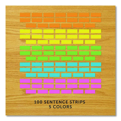 Five-Color Ruled Word Strips, 8" x 3", Assorted Colors, 100/Pack
