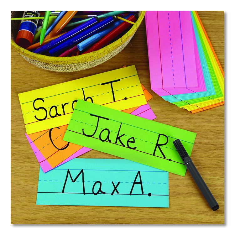 Five-Color Ruled Word Strips, 8" x 3", Assorted Colors, 100/Pack