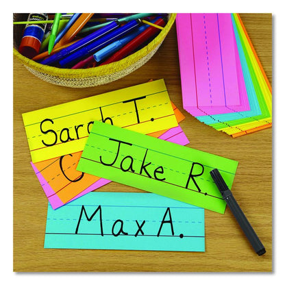 Five-Color Ruled Word Strips, 8" x 3", Assorted Colors, 100/Pack