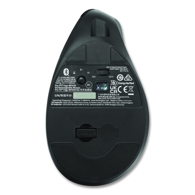 Pro Fit Ergo MY630 EQ Rechargeable Mouse, 2.4 GHz/30 ft Wireless Range, Right Hand Use, Black