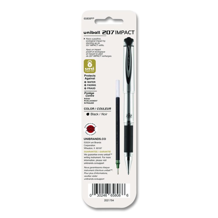 207 Impact Gel Stick Pen Refills, Bold 1 mm Conical Tip, Black Ink, 2/Pack