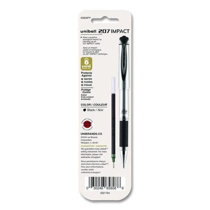 207 Impact Gel Stick Pen Refills, Bold 1 mm Conical Tip, Black Ink, 2/Pack