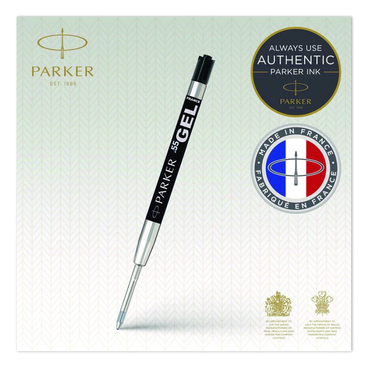 Refill for Parker Retractable Gel Ink Roller Ball Pens, Medium Conical Tip, Black Ink, 2/Pack