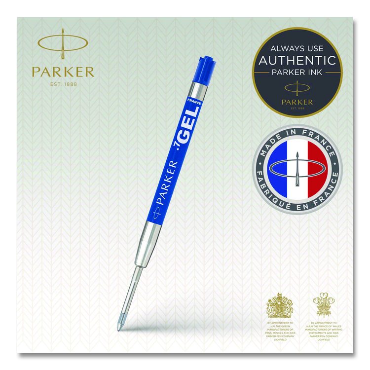 Refill for Parker Retractable Gel Ink Roller Ball Pens, Medium Conical Tip, Blue Ink, 2/Pack