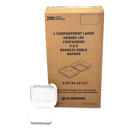 Foam Hinged Lid Containers, 9 x 9 x 3, White, Foam, 200/Carton