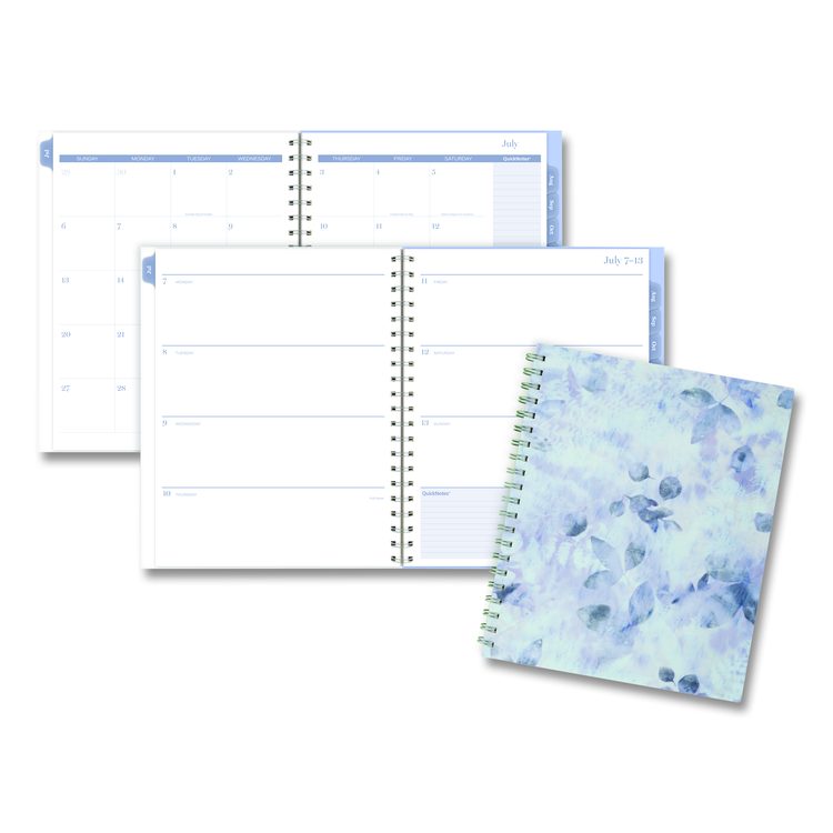 Dewdrop Academic Weekly Monthly Planner, Watercolor Floral, Blue/Gray/Purple Cover, 12-Month (July to June): 2025 to 2026