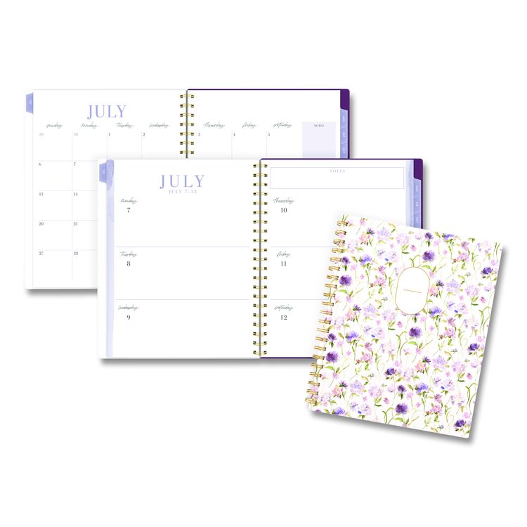 Leah Bisch Petite Floral Academic Weekly Monthly Planner, 11 x 8.5, Purple/Green Cover, 12-Month (July to June): 2025 to 2026