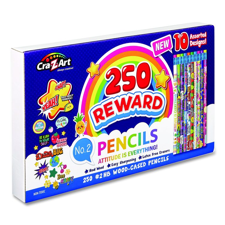 Pencils Motivational Classpack, #2 Black Lead, Assorted Barrels, 10 Designs, 250 Pencils/Set