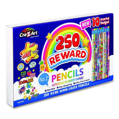 Pencils Motivational Classpack, #2 Black Lead, Assorted Barrels, 10 Designs, 250 Pencils/Set
