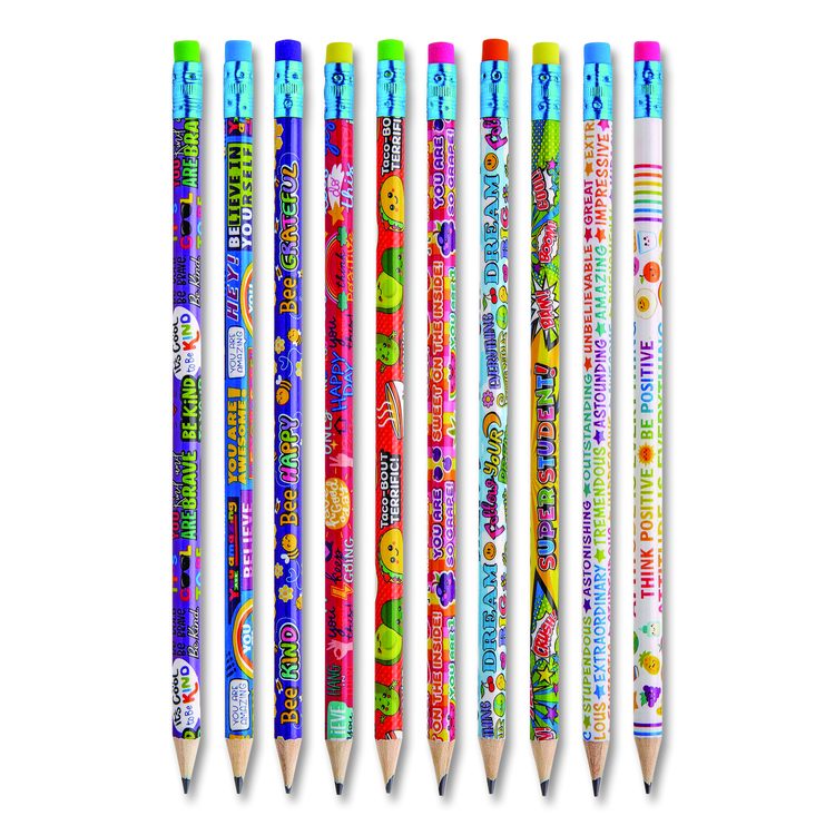 Pencils Motivational Classpack, #2 Black Lead, Assorted Barrels, 10 Designs, 250 Pencils/Set