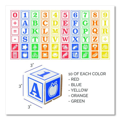 At Play 123 ABC Learning Blocks, Corrugated Board, 3" x 3" x 3", Assorted Colors, 50/Pack