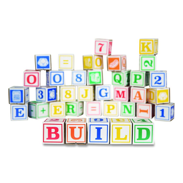 At Play 123 ABC Learning Blocks, Corrugated Board, 3" x 3" x 3", Assorted Colors, 50/Pack