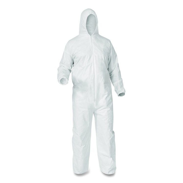 KGA35 Liquid and Particle Protection Coveralls, Elastic Wrists, Ankles and Hood, 4X-Large, White, 25/Carton