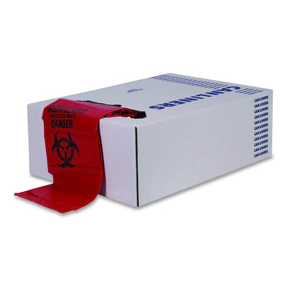 Healthcare Biohazard Printed Low-Density Can Liners, Biohazard, 45 gal, 1.3 mil, 40 x 46, Red, Flat Pack, 200/Carton