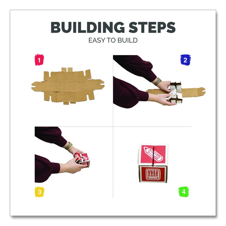 At Play 123 ABC Learning Blocks, Corrugated Board, 3" x 3" x 3", Assorted Colors, 50/Pack
