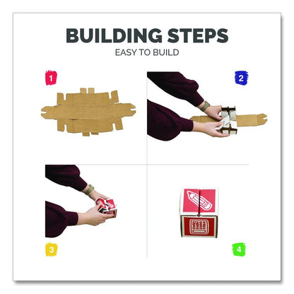 At Play 123 ABC Learning Blocks, Corrugated Board, 3" x 3" x 3", Assorted Colors, 50/Pack