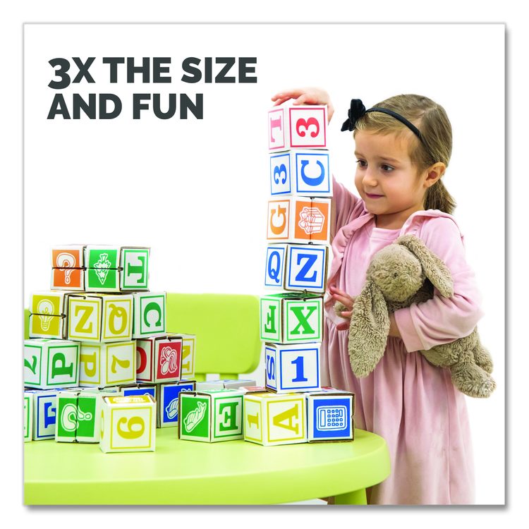 At Play 123 ABC Learning Blocks, Corrugated Board, 3" x 3" x 3", Assorted Colors, 50/Pack
