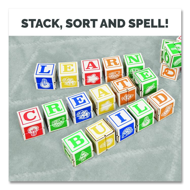 At Play 123 ABC Learning Blocks, Corrugated Board, 3" x 3" x 3", Assorted Colors, 50/Pack