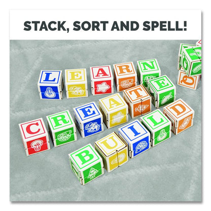 At Play 123 ABC Learning Blocks, Corrugated Board, 3" x 3" x 3", Assorted Colors, 50/Pack