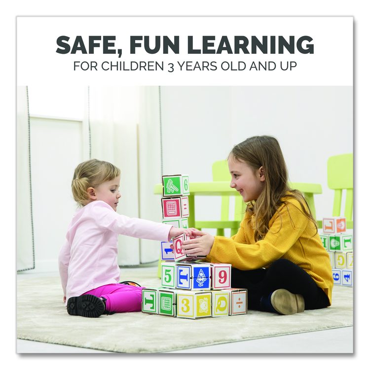 At Play 123 ABC Learning Blocks, Corrugated Board, 3" x 3" x 3", Assorted Colors, 50/Pack