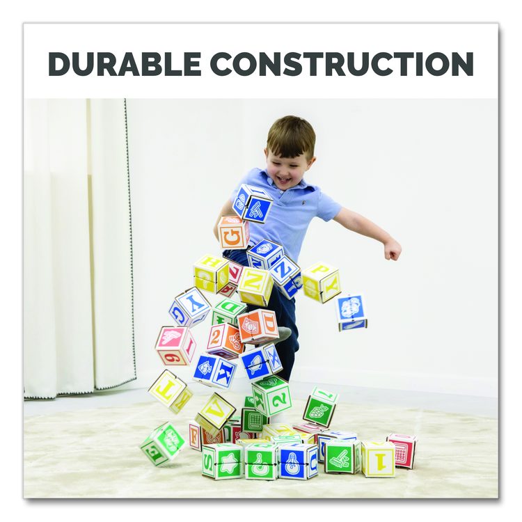 At Play 123 ABC Learning Blocks, Corrugated Board, 3" x 3" x 3", Assorted Colors, 50/Pack